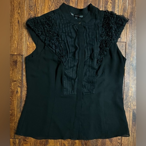 White House Black Market Tops - WHITE HOUSE BLACK MARKET Ruffle Cap Sleeve Top in Black Size Medium